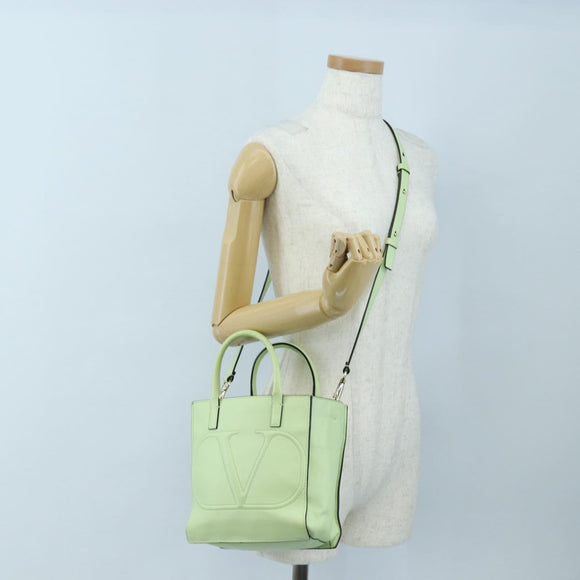Valentino Hand Bag Leather 2way Green Gold Auth 206792A