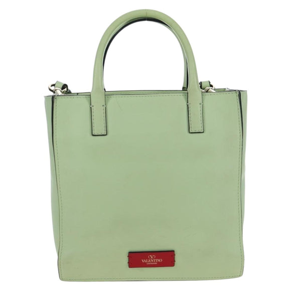 Valentino Hand Bag Leather 2way Green Gold Auth 206792A