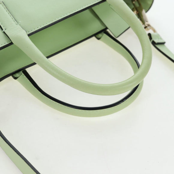 Valentino Hand Bag Leather 2way Green Gold Auth 206792A