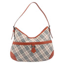 BURBERRY Nova Check Shoulder Bag Canvas Beige Silver Auth 206794V-13