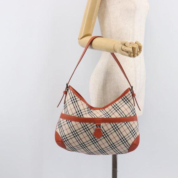 BURBERRY Nova Check Shoulder Bag Canvas Beige Silver Auth 206794V