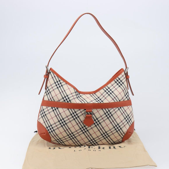 BURBERRY Nova Check Shoulder Bag Canvas Beige Silver Auth 206794V
