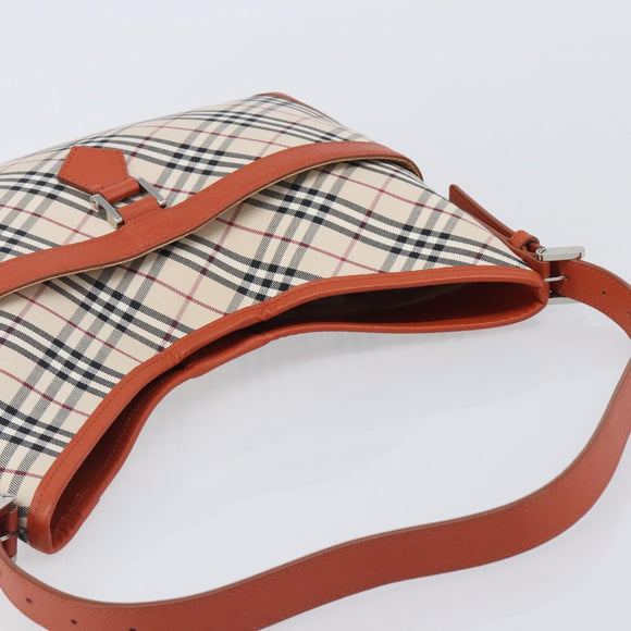 BURBERRY Nova Check Shoulder Bag Canvas Beige Silver Auth 206794V