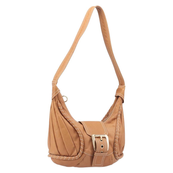 CELINE Shoulder Bag Leather Brown Gold Auth 206796V