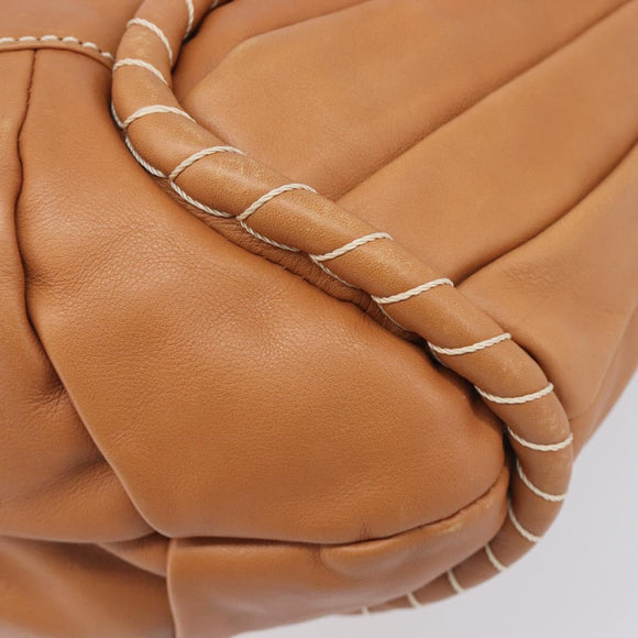 CELINE Shoulder Bag Leather Brown Gold Auth 206796V