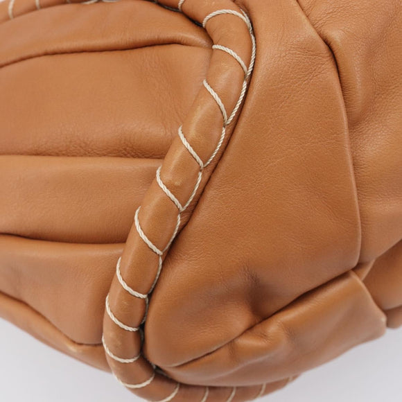 CELINE Shoulder Bag Leather Brown Gold Auth 206796V