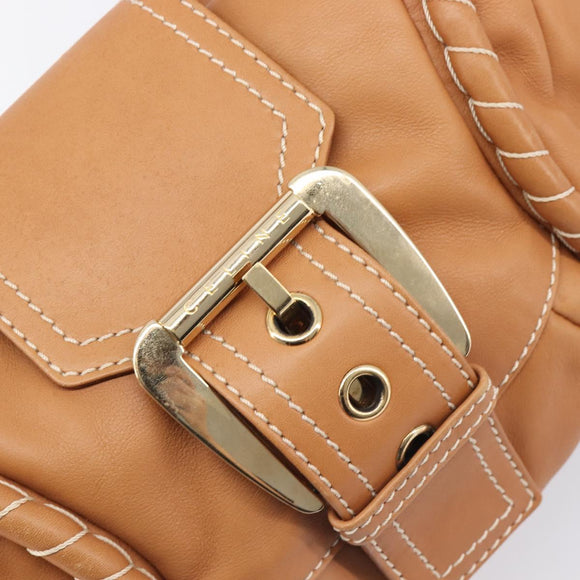 CELINE Shoulder Bag Leather Brown Gold Auth 206796V