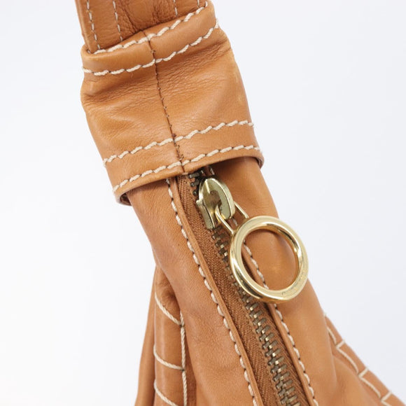 CELINE Shoulder Bag Leather Brown Gold Auth 206796V