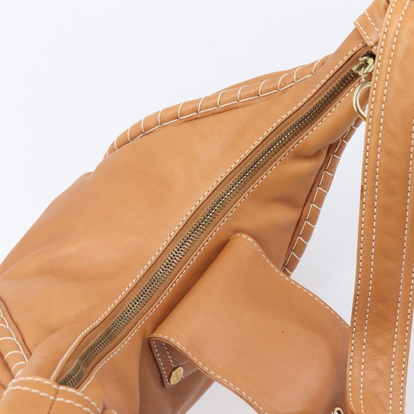 CELINE Shoulder Bag Leather Brown Gold Auth 206796V