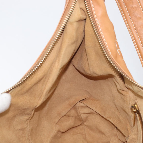 CELINE Shoulder Bag Leather Brown Gold Auth 206796V