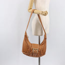 CELINE Shoulder Bag Leather Brown Gold Auth 206796V-29