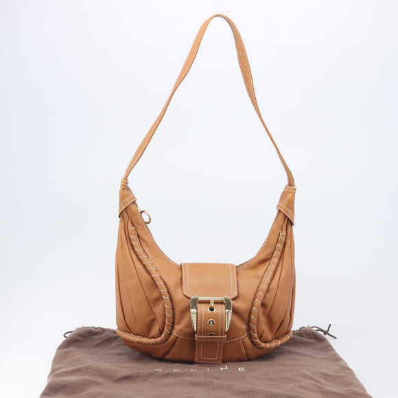 CELINE Shoulder Bag Leather Brown Gold Auth 206796V