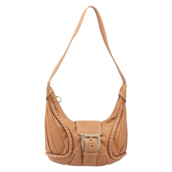CELINE Shoulder Bag Leather Brown Gold Auth 206796V