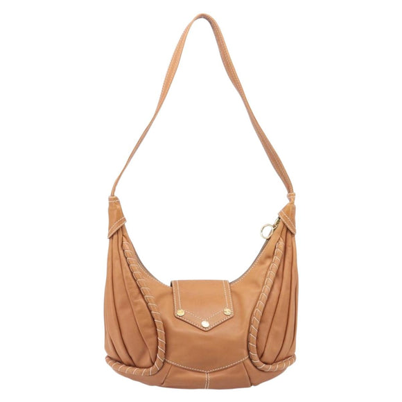 CELINE Shoulder Bag Leather Brown Gold Auth 206796V