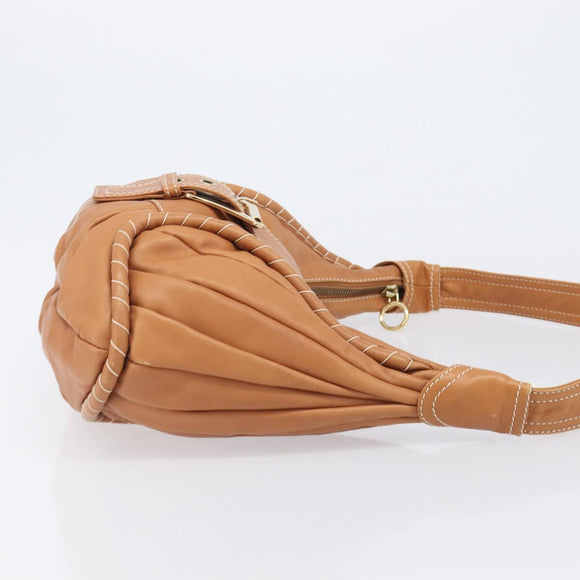 CELINE Shoulder Bag Leather Brown Gold Auth 206796V
