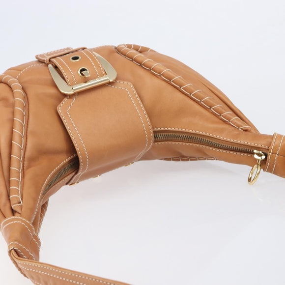 CELINE Shoulder Bag Leather Brown Gold Auth 206796V