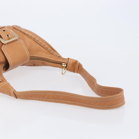 CELINE Shoulder Bag Leather Brown Gold Auth 206796V
