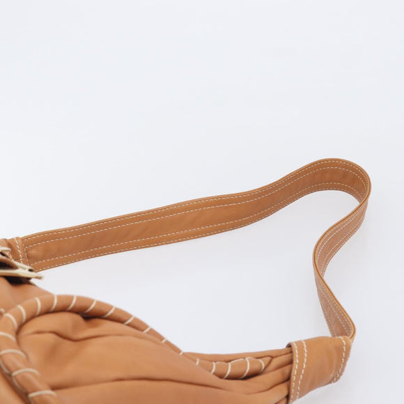 CELINE Shoulder Bag Leather Brown Gold Auth 206796V