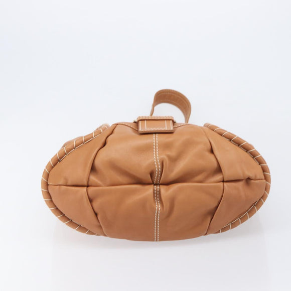 CELINE Shoulder Bag Leather Brown Gold Auth 206796V