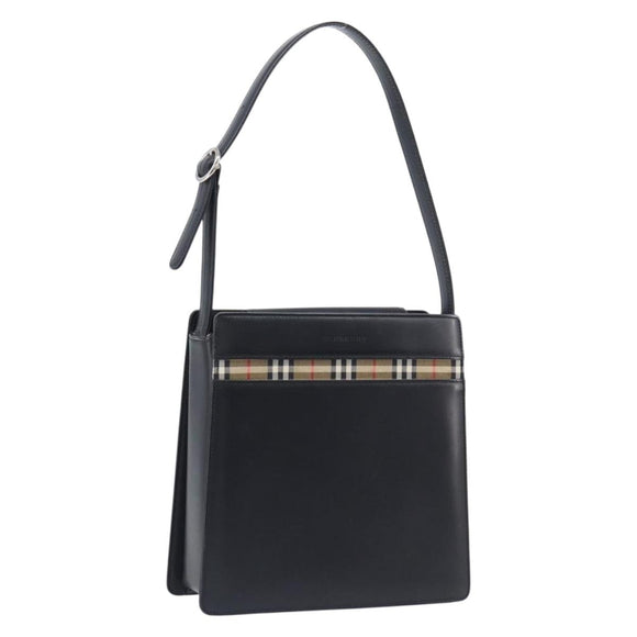 BURBERRY Shoulder Bag Leather Black Silver Auth 206797A