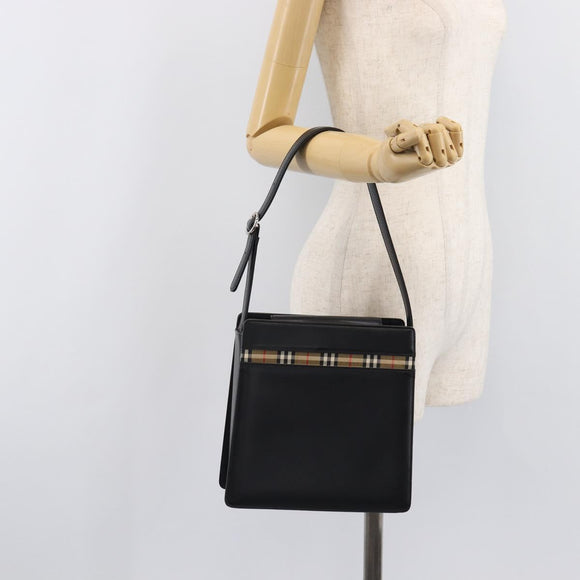 BURBERRY Shoulder Bag Leather Black Silver Auth 206797A