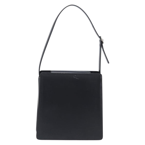 BURBERRY Shoulder Bag Leather Black Silver Auth 206797A