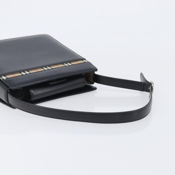 BURBERRY Shoulder Bag Leather Black Silver Auth 206797A