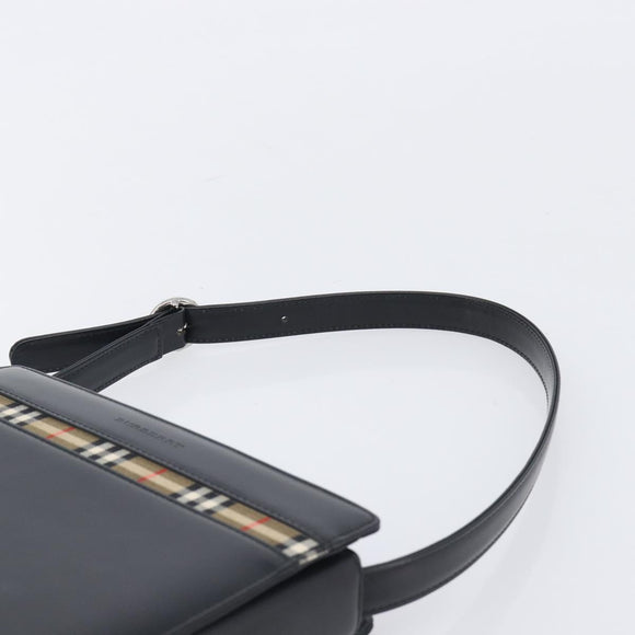 BURBERRY Shoulder Bag Leather Black Silver Auth 206797A