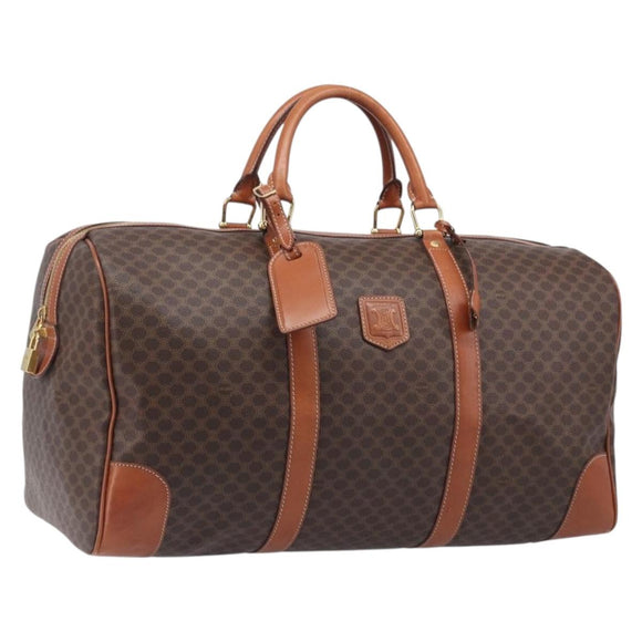 CELINE Macadam Canvas Boston Bag PVC Leather Brown Gold Auth 206801