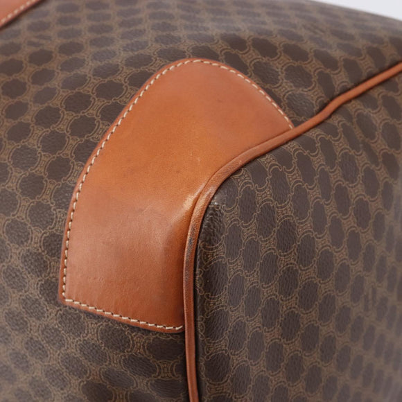 CELINE Macadam Canvas Boston Bag PVC Leather Brown Gold Auth 206801