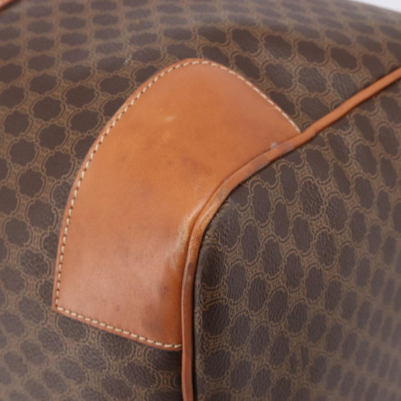 CELINE Macadam Canvas Boston Bag PVC Leather Brown Gold Auth 206801