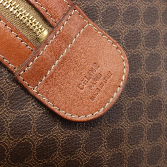 CELINE Macadam Canvas Boston Bag PVC Leather Brown Gold Auth 206801