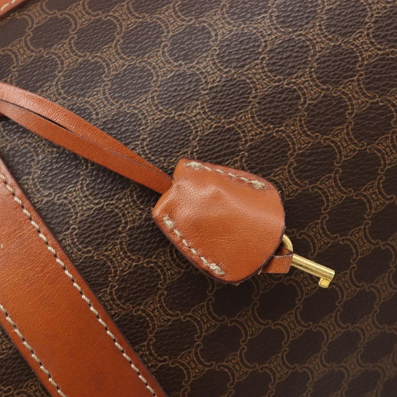 CELINE Macadam Canvas Boston Bag PVC Leather Brown Gold Auth 206801