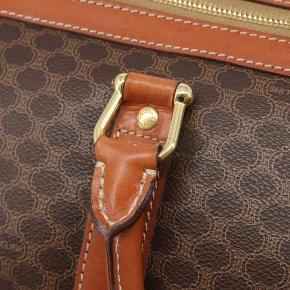 CELINE Macadam Canvas Boston Bag PVC Leather Brown Gold Auth 206801