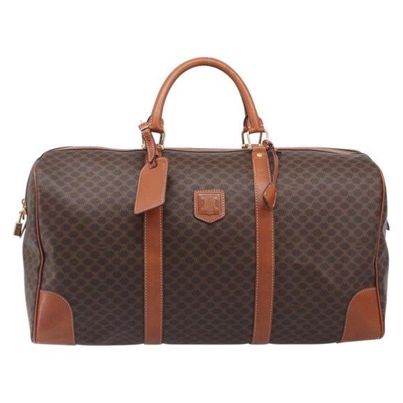 CELINE Macadam Canvas Boston Bag PVC Leather Brown Gold Auth 206801