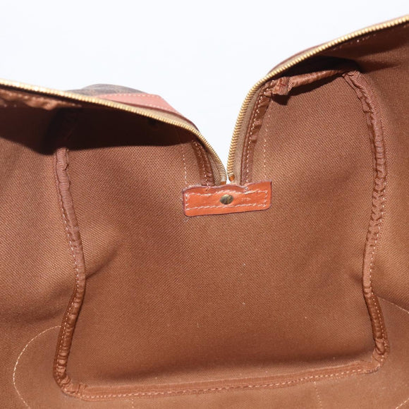 CELINE Macadam Canvas Boston Bag PVC Leather Brown Gold Auth 206801
