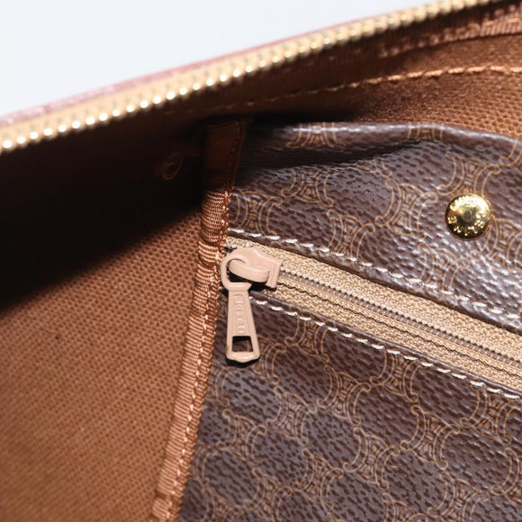 CELINE Macadam Canvas Boston Bag PVC Leather Brown Gold Auth 206801