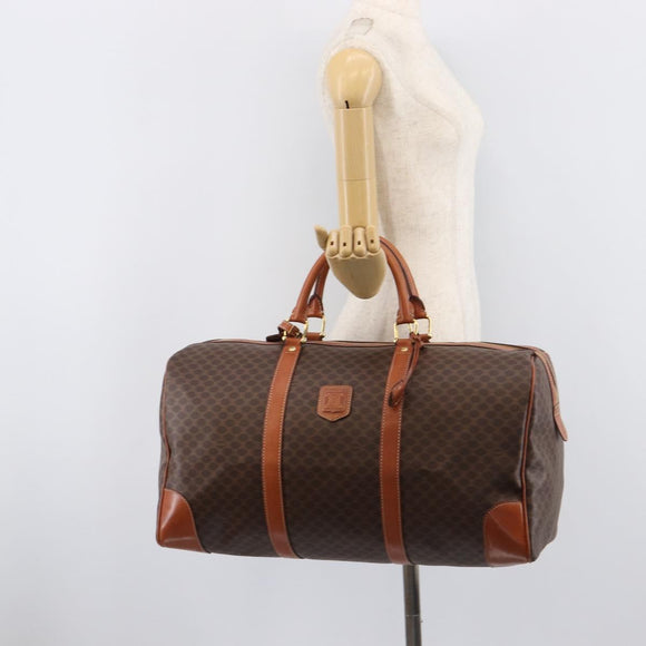 CELINE Macadam Canvas Boston Bag PVC Leather Brown Gold Auth 206801