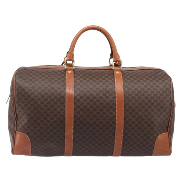 CELINE Macadam Canvas Boston Bag PVC Leather Brown Gold Auth 206801
