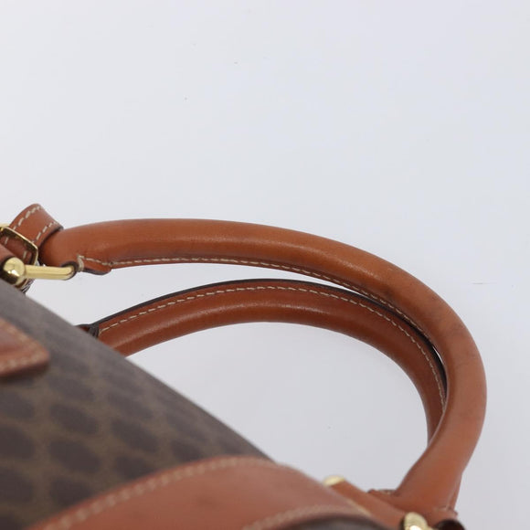 CELINE Macadam Canvas Boston Bag PVC Leather Brown Gold Auth 206801
