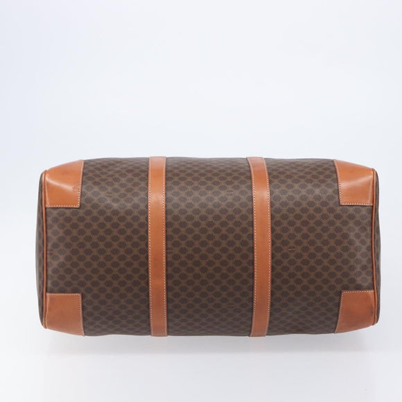 CELINE Macadam Canvas Boston Bag PVC Leather Brown Gold Auth 206801