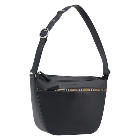 BURBERRY Shoulder Bag Leather Black Silver Auth 206802