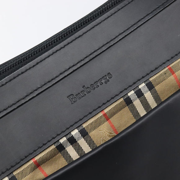BURBERRY Shoulder Bag Leather Black Silver Auth 206802
