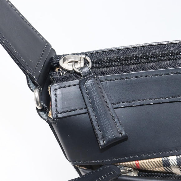 BURBERRY Shoulder Bag Leather Black Silver Auth 206802