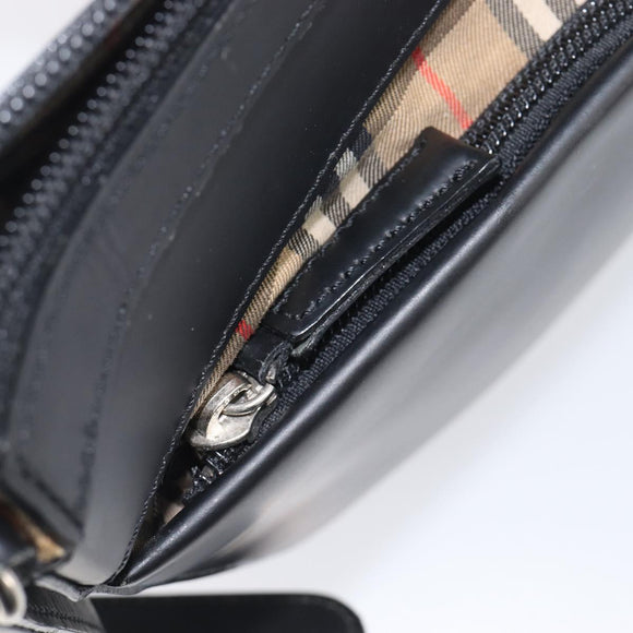 BURBERRY Shoulder Bag Leather Black Silver Auth 206802