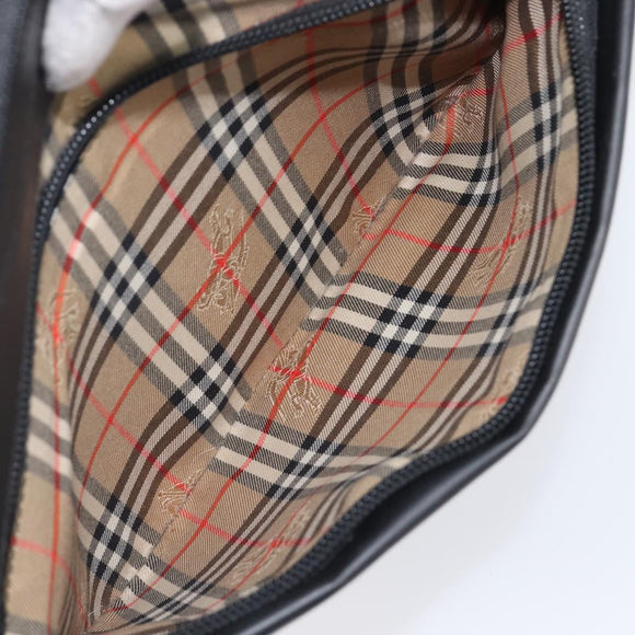 BURBERRY Shoulder Bag Leather Black Silver Auth 206802