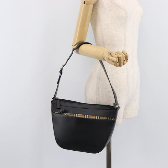BURBERRY Shoulder Bag Leather Black Silver Auth 206802