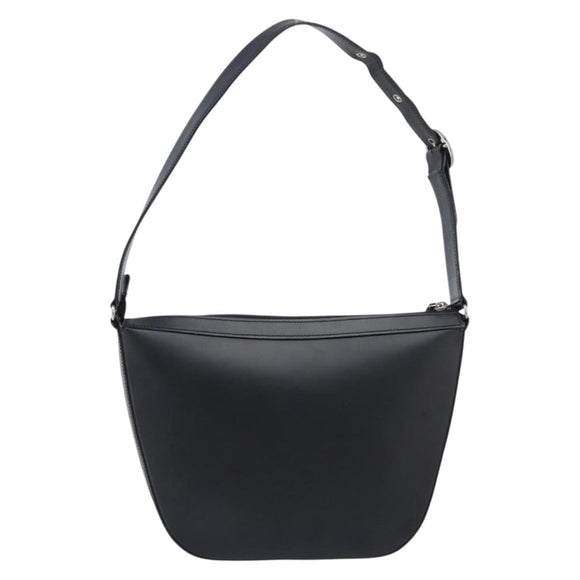 BURBERRY Shoulder Bag Leather Black Silver Auth 206802
