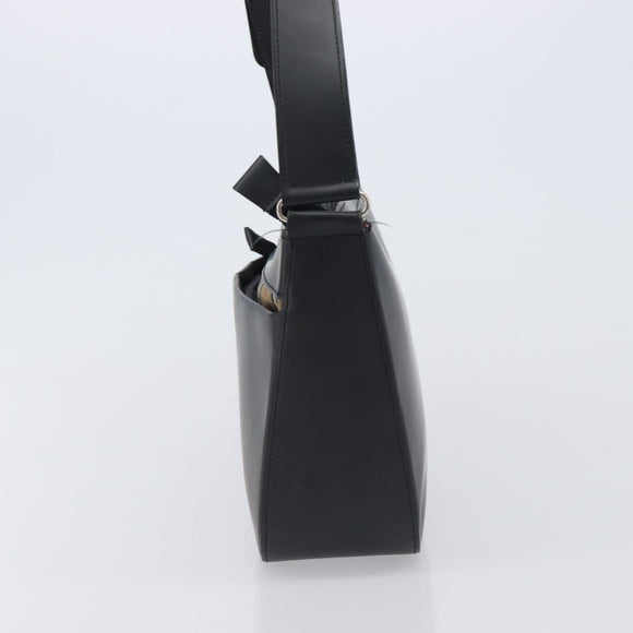 BURBERRY Shoulder Bag Leather Black Silver Auth 206802