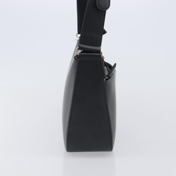 BURBERRY Shoulder Bag Leather Black Silver Auth 206802